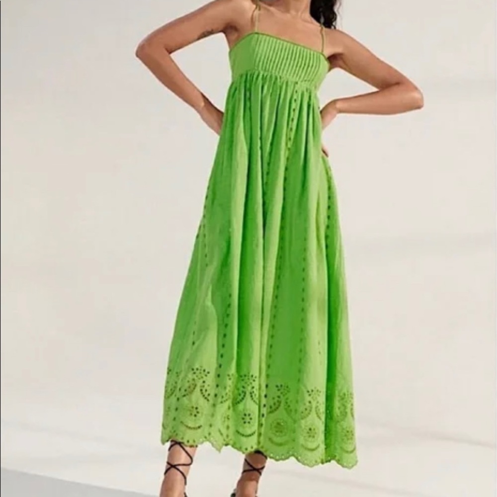 Lime green embroidered maxi dress Zara